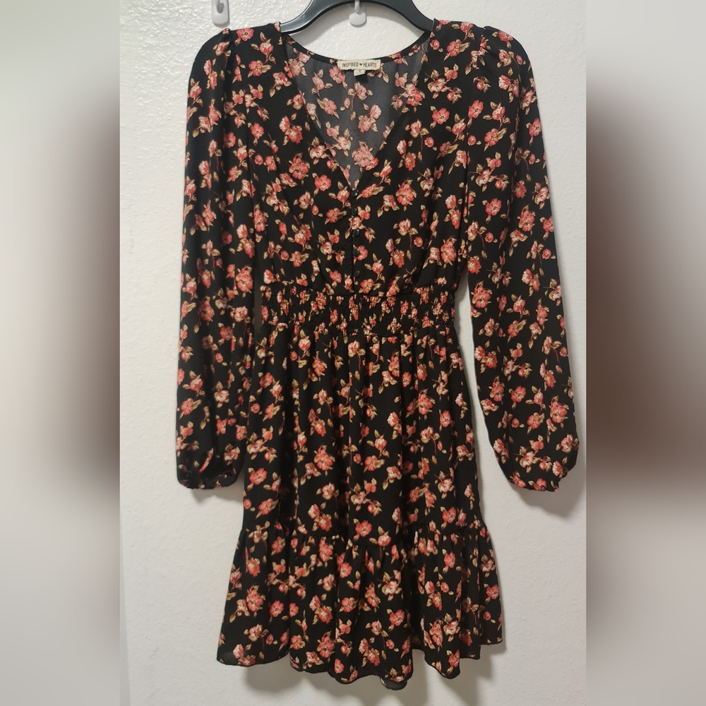 Black Long Sleeves Floral Dress